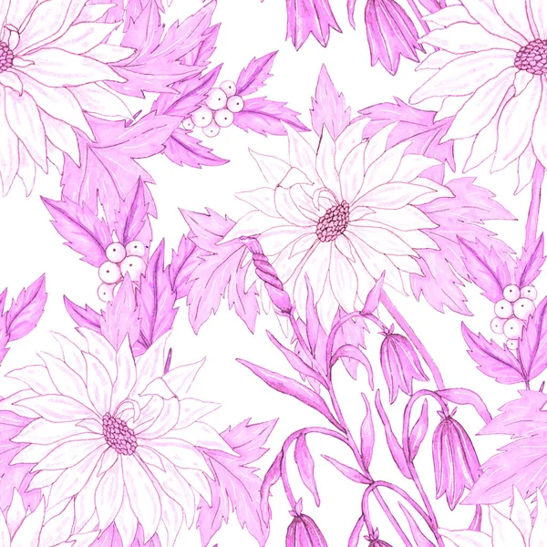 Çiçek Buketli Suluboya Desenli Klasik Botanik Çizimi Her Türlü Tasarım — Stok fotoğraf