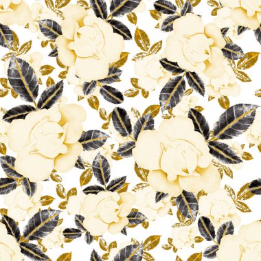 Sulu Boya Dikişsiz desen Güllü