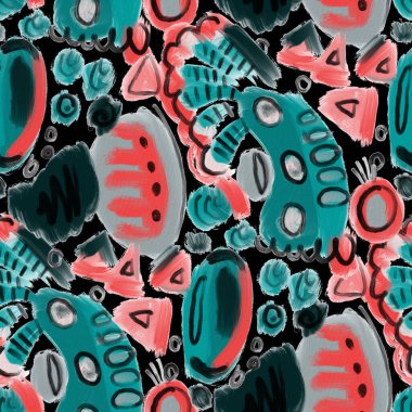 Suluboya, soyut, kusursuz desen. Parlak el yapımı elementlerle yaratıcı doku. Soyut renkli yazdırma.