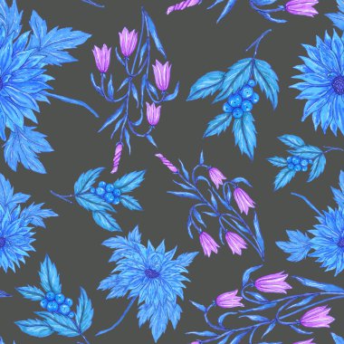 Çiçek buketli suluboya desenli. Klasik botanik çizimi. Her türlü tasarım için zarif bir dekorasyon. Renkli ve soyut çiçekli moda baskısı. Suluboya dokusu.