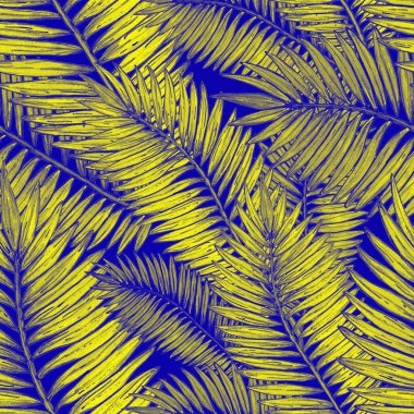 Tropikal yapraklarla suluboya kusursuz desen. Elle çizilmiş egzotik bitkilerle çok güzel bir iz. Mayo botanik tasarımı.