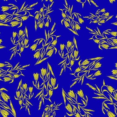 Çiçek buketli suluboya desenli. Klasik botanik çizimi. Her türlü tasarım için zarif bir dekorasyon. Renkli ve soyut çiçekli moda baskısı. Suluboya dokusu.