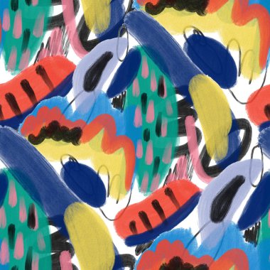 Suluboya, soyut, kusursuz desen. Parlak el yapımı elementlerle yaratıcı doku. Soyut renkli yazdırma.