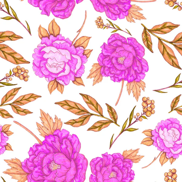 Çiçek Buketli Suluboya Desenli Klasik Botanik Çizimi Her Türlü Tasarım — Stok fotoğraf