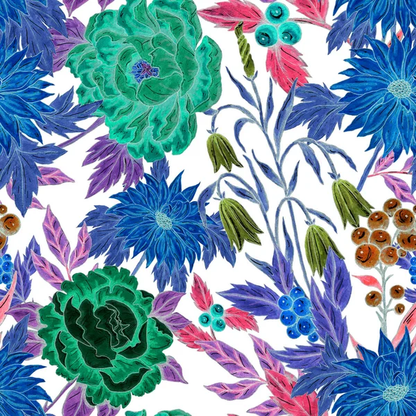 Patrón Sin Costuras Acuarela Con Ramos Florales Ilustración Botánica Vintage —  Fotos de Stock