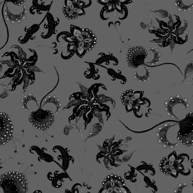 Suluboya desensiz, folky çiçekli ve yapraklı, etnik tarzda. Çiçek süsleme. Geleneksel şal deseni. Tekstil tasarım dokusu. Kabilesel etnik klasik dikişsiz model..