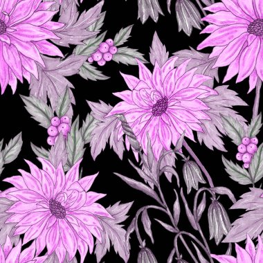 Çiçek buketli suluboya desenli. Klasik botanik çizimi. Her türlü tasarım için zarif bir dekorasyon. Renkli ve soyut çiçekli moda baskısı. Suluboya dokusu.