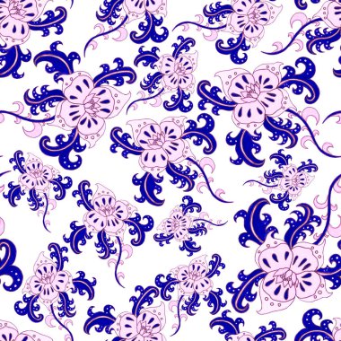 Suluboya desensiz, folky çiçekli ve yapraklı, etnik tarzda. Çiçek süsleme. Geleneksel şal deseni. Tekstil tasarım dokusu. Kabilesel etnik klasik dikişsiz model..