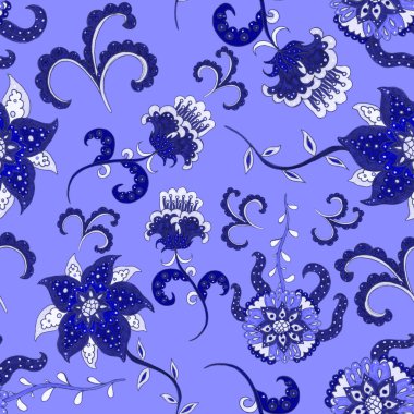 Suluboya desensiz, folky çiçekli ve yapraklı, etnik tarzda. Çiçek süsleme. Geleneksel şal deseni. Tekstil tasarım dokusu. Kabilesel etnik klasik dikişsiz model..