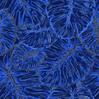 Tropikal yapraklarla suluboya kusursuz desen. Elle çizilmiş egzotik bitkilerle çok güzel bir iz. Mayo botanik tasarımı.