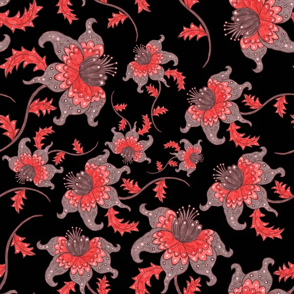 민족적 스타일로 채색의 솔기없는 꽃장식 전통적 종이접기 디자인 텍스처 민들의 — 스톡 사진