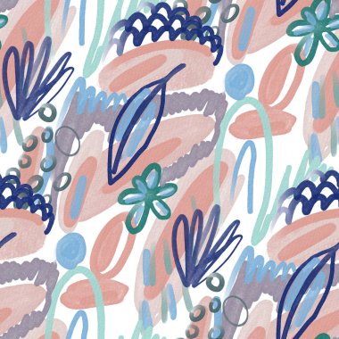 Suluboya, soyut, kusursuz desen. Parlak el yapımı elementlerle yaratıcı doku. Soyut renkli yazdırma.