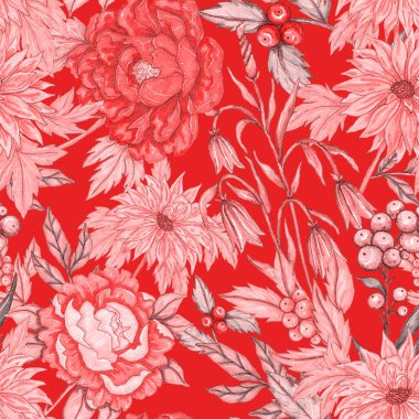 Çiçek buketli suluboya desenli. Klasik botanik çizimi. Her türlü tasarım için zarif bir dekorasyon. Renkli ve soyut çiçekli moda baskısı. Suluboya dokusu.