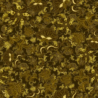 Suluboya desensiz, folky çiçekli ve yapraklı, etnik tarzda. Çiçek süsleme. Geleneksel şal deseni. Tekstil tasarım dokusu. Kabilesel etnik klasik dikişsiz model..