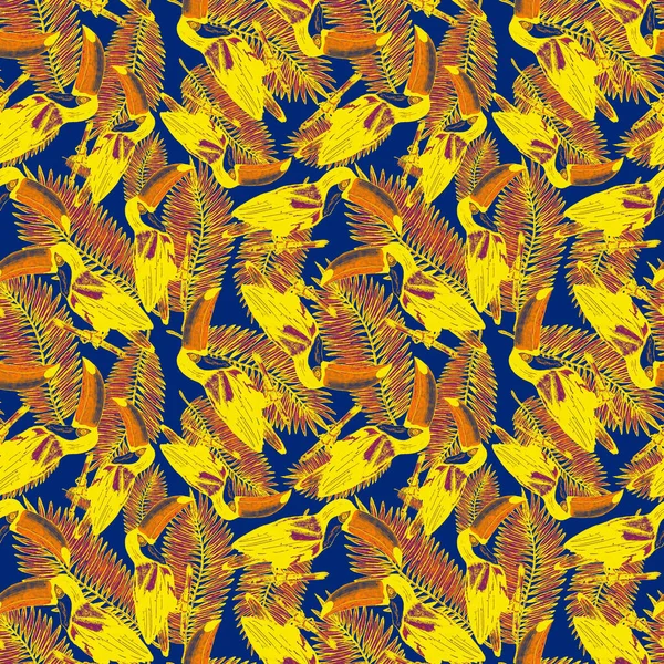 Aquarelle Motif Sans Couture Avec Toucan Fond Écran Botanique Jungle — Photo