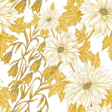 Çiçek buketli suluboya desenli. Klasik botanik çizimi. Her türlü tasarım için zarif bir dekorasyon. Renkli ve soyut çiçekli moda baskısı. Suluboya dokusu.