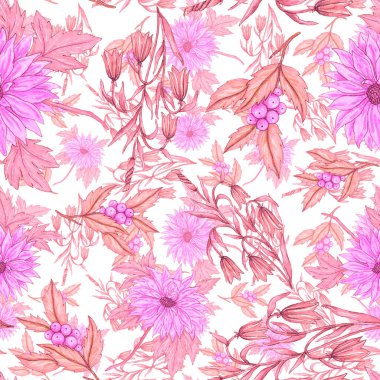 Çiçek buketli suluboya desenli. Klasik botanik çizimi. Her türlü tasarım için zarif bir dekorasyon. Renkli ve soyut çiçekli moda baskısı. Suluboya dokusu.