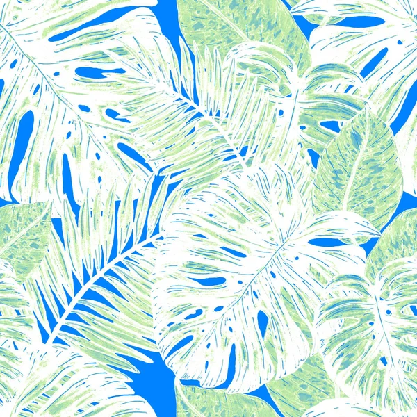 Watercolor Seamless Pattern Tropical Leaves Beautiful Allover Print Hand Drawn — Stock Photo, Image