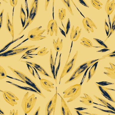 Bahar çiçekleriyle suluboya kusursuz desen. Klasik botanik çizimi. Her türlü tasarım için zarif bir dekorasyon. Renkli ve soyut çiçekli moda baskısı. Suluboya dokusu.