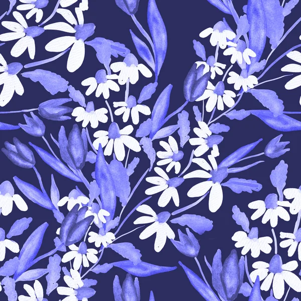 Patrón Sin Costuras Acuarela Con Ramos Florales Primavera Ilustración Botánica — Foto de Stock