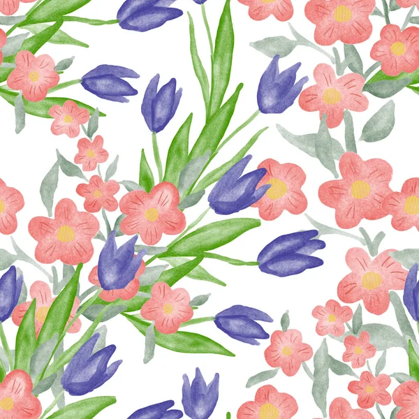 Watercolor Seamless Pattern Spring Floral Bouquets Vintage Botanical Illustration Elegant — Stock Photo, Image