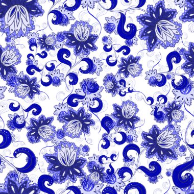 Suluboya desensiz, folky çiçekli ve yapraklı, etnik tarzda. Çiçek süsleme. Geleneksel şal deseni. Tekstil tasarım dokusu. Kabilesel etnik klasik dikişsiz model..