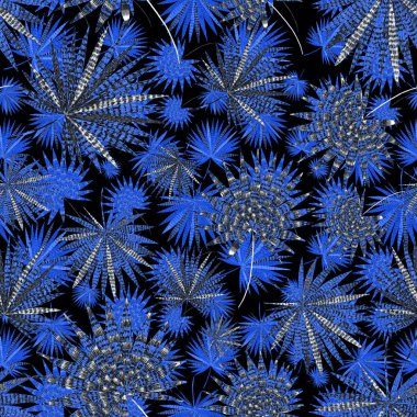 Yaratıcı renkli tropikal yaprakları olan modern, soyut, pürüzsüz desen. Geçmişe dönük parlak yaz geçmişi. Orman yaprakları çizimi. Mayo botanik tasarımı. Antika egzotik baskı.