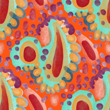 Suluboya, soyut, kusursuz desen. Parlak el yapımı elementlerle yaratıcı doku. Soyut renkli yazdırma.