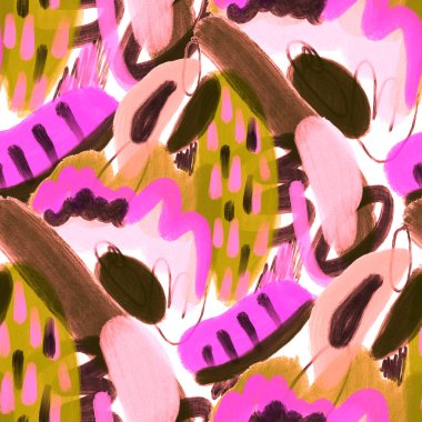 Suluboya, soyut, kusursuz desen. Parlak el yapımı elementlerle yaratıcı doku. Soyut renkli yazdırma.