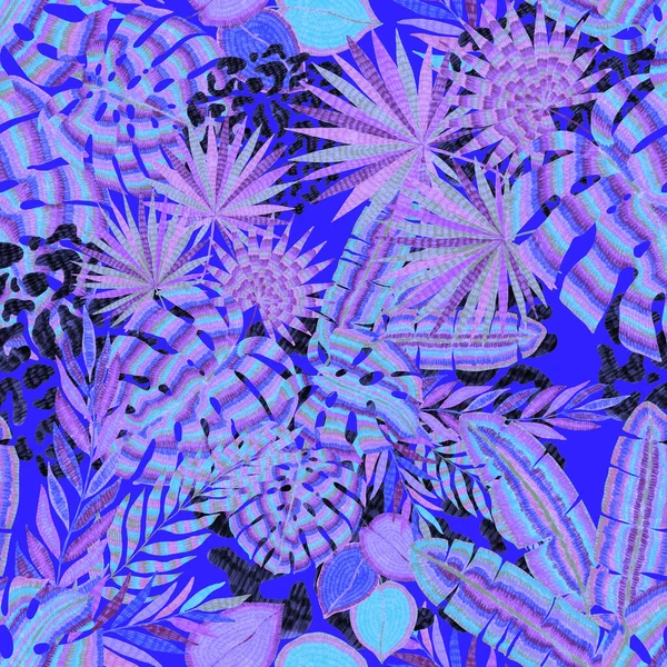 Современный Абстрактный Бесшовный Рисунок Творческими Красочными Тропическими Листьями Пятнами Леопарда — стоковое фото