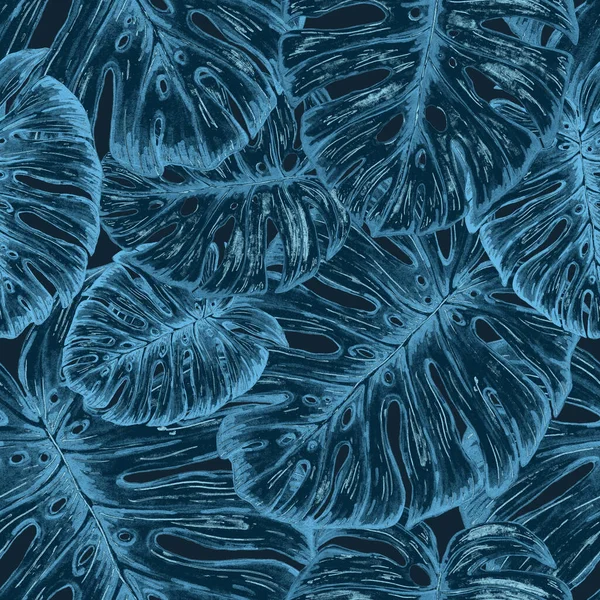 Tropikal yapraklarla suluboya kusursuz desen. Elle çizilmiş egzotik bitkilerle çok güzel bir iz. Mayo botanik tasarımı.