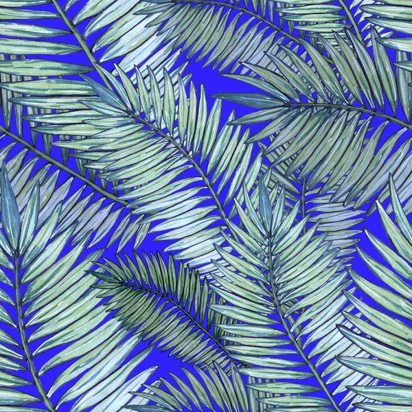 Tropikal yapraklarla suluboya kusursuz desen. Elle çizilmiş egzotik bitkilerle çok güzel bir iz. Mayo botanik tasarımı.