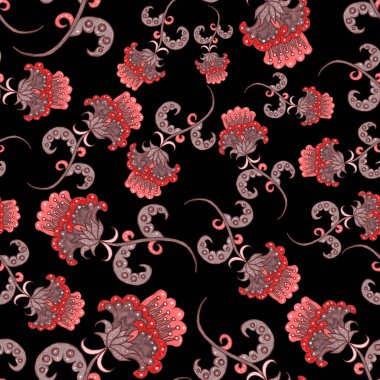 Suluboya desensiz, folky çiçekli ve yapraklı, etnik tarzda. Çiçek süsleme. Geleneksel şal deseni. Tekstil tasarım dokusu. Kabilesel etnik klasik dikişsiz model..