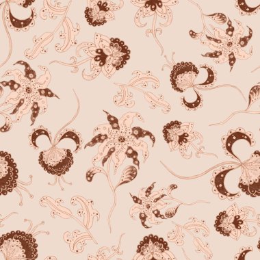 Suluboya desensiz, folky çiçekli ve yapraklı, etnik tarzda. Çiçek süsleme. Geleneksel şal deseni. Tekstil tasarım dokusu. Kabilesel etnik klasik dikişsiz model..