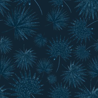 Yaratıcı renkli tropikal yaprakları olan modern, soyut, pürüzsüz desen. Geçmişe dönük parlak yaz geçmişi. Orman yaprakları çizimi. Mayo botanik tasarımı. Antika egzotik baskı.