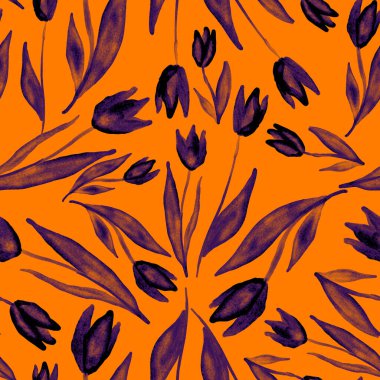 Bahar çiçekleriyle suluboya kusursuz desen. Klasik botanik çizimi. Her türlü tasarım için zarif bir dekorasyon. Renkli ve soyut çiçekli moda baskısı. Suluboya dokusu.