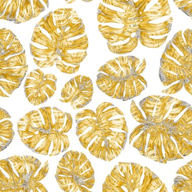 Tropikal yapraklarla suluboya kusursuz desen. Elle çizilmiş egzotik bitkilerle çok güzel bir iz. Mayo botanik tasarımı.