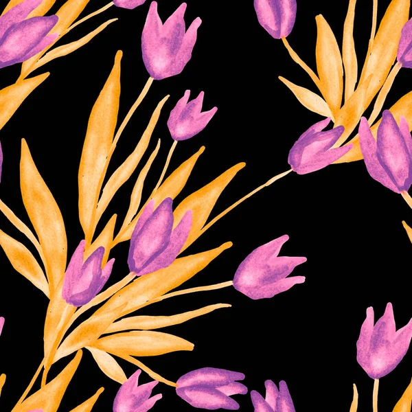 春の花の花束と水彩シームレスパターン ヴィンテージ植物イラスト どんなデザインにもエレガントな装飾 カラフルな抽象的な花とファッションプリント 水彩の質感 — ストック写真