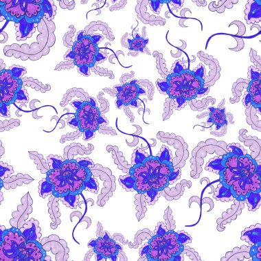 Suluboya desensiz, folky çiçekli ve yapraklı, etnik tarzda. Çiçek süsleme. Geleneksel şal deseni. Tekstil tasarım dokusu. Kabilesel etnik klasik dikişsiz model..