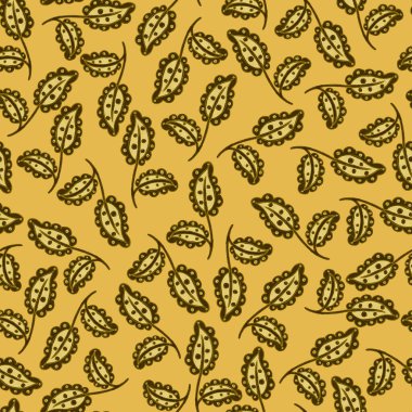 Suluboya desensiz, folky çiçekli ve yapraklı, etnik tarzda. Çiçek süsleme. Geleneksel şal deseni. Tekstil tasarım dokusu. Kabilesel etnik klasik dikişsiz model..