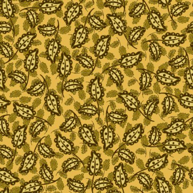 Suluboya desensiz, folky çiçekli ve yapraklı, etnik tarzda. Çiçek süsleme. Geleneksel şal deseni. Tekstil tasarım dokusu. Kabilesel etnik klasik dikişsiz model..