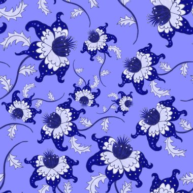 Suluboya desensiz, folky çiçekli ve yapraklı, etnik tarzda. Çiçek süsleme. Geleneksel şal deseni. Tekstil tasarım dokusu. Kabilesel etnik klasik dikişsiz model..