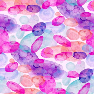 Suluboya, soyut, kusursuz desen. Parlak el yapımı elementlerle yaratıcı doku. Soyut renkli yazdırma.