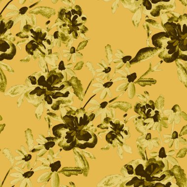 Bahar çiçekleriyle suluboya kusursuz desen. Klasik botanik çizimi. Her türlü tasarım için zarif bir dekorasyon. Renkli ve soyut çiçekli moda baskısı. Suluboya dokusu.