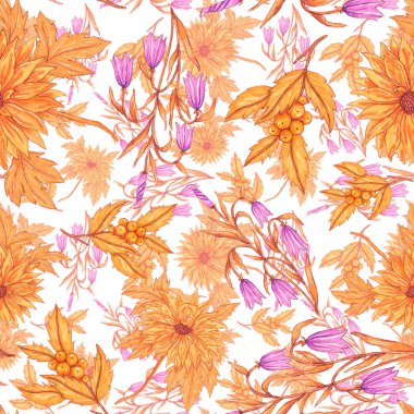 Çiçek buketli suluboya desenli. Klasik botanik çizimi. Her türlü tasarım için zarif bir dekorasyon. Renkli ve soyut çiçekli moda baskısı. Suluboya dokusu.