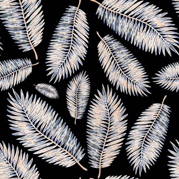 Акварель Бесшовный Узор Тропическими Листьями Печатаем Экзотические Растения Вручную Ботанический — стоковое фото