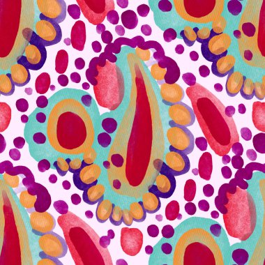 Suluboya, soyut, kusursuz desen. Parlak el yapımı elementlerle yaratıcı doku. Soyut renkli yazdırma.