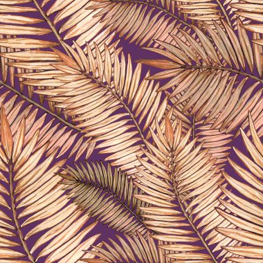 Tropikal yapraklarla suluboya kusursuz desen. Elle çizilmiş egzotik bitkilerle çok güzel bir iz. Mayo botanik tasarımı.