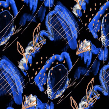 Suluboya, soyut, kusursuz desen. Parlak el yapımı elementlerle yaratıcı doku. Soyut renkli yazdırma.