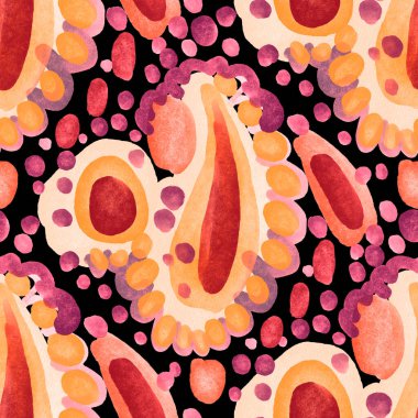 Suluboya, soyut, kusursuz desen. Parlak el yapımı elementlerle yaratıcı doku. Soyut renkli yazdırma.